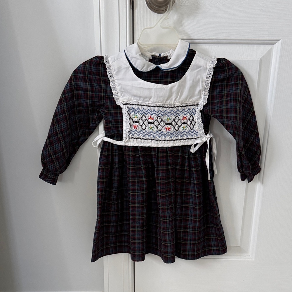 Plaid Kids Formal Dress with Embroidered Detail